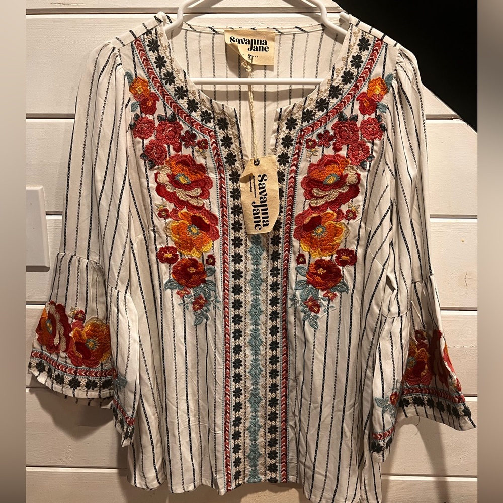 Savanna Jane Floral Embroidered Blouse - White and Red - Picture 2 of 11